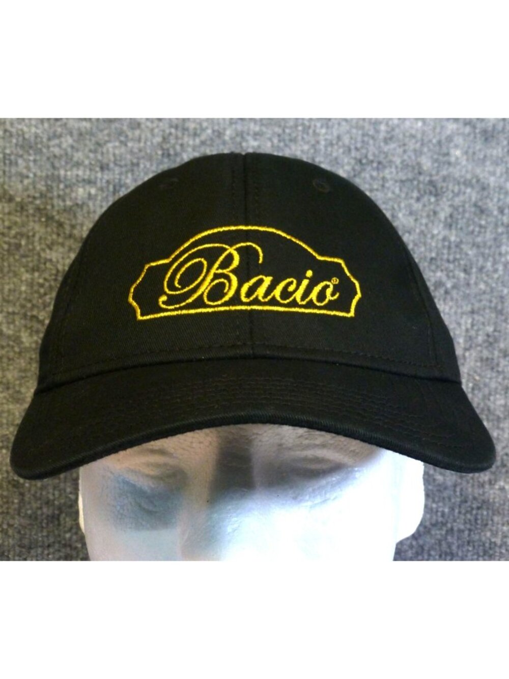 Bacio Logo Black Baseball Cap Embroidered Adjustable Strapback "With A Kiss of B